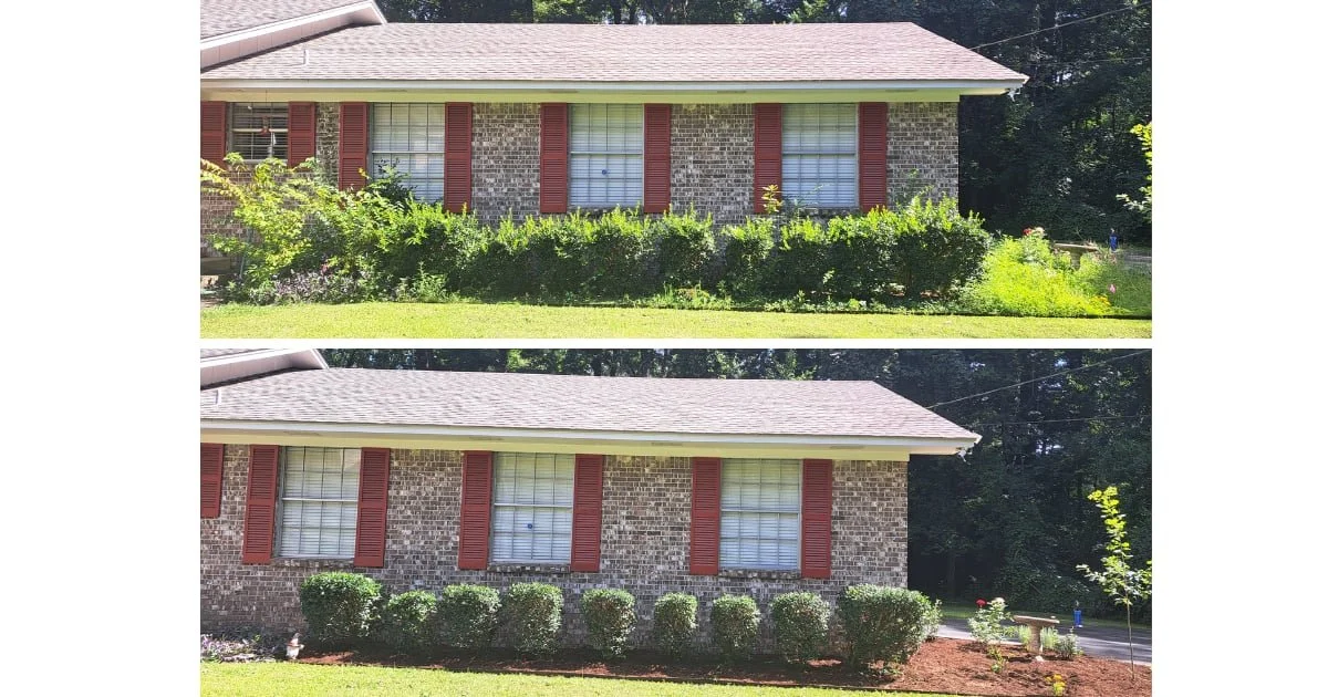 Before and after flower bed landscaping transformation