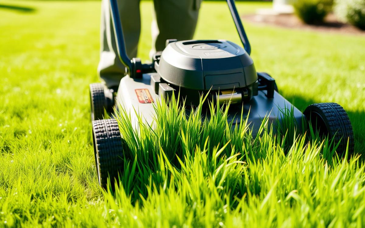 A lawn mower cutting a healthy green lawn in East Texas